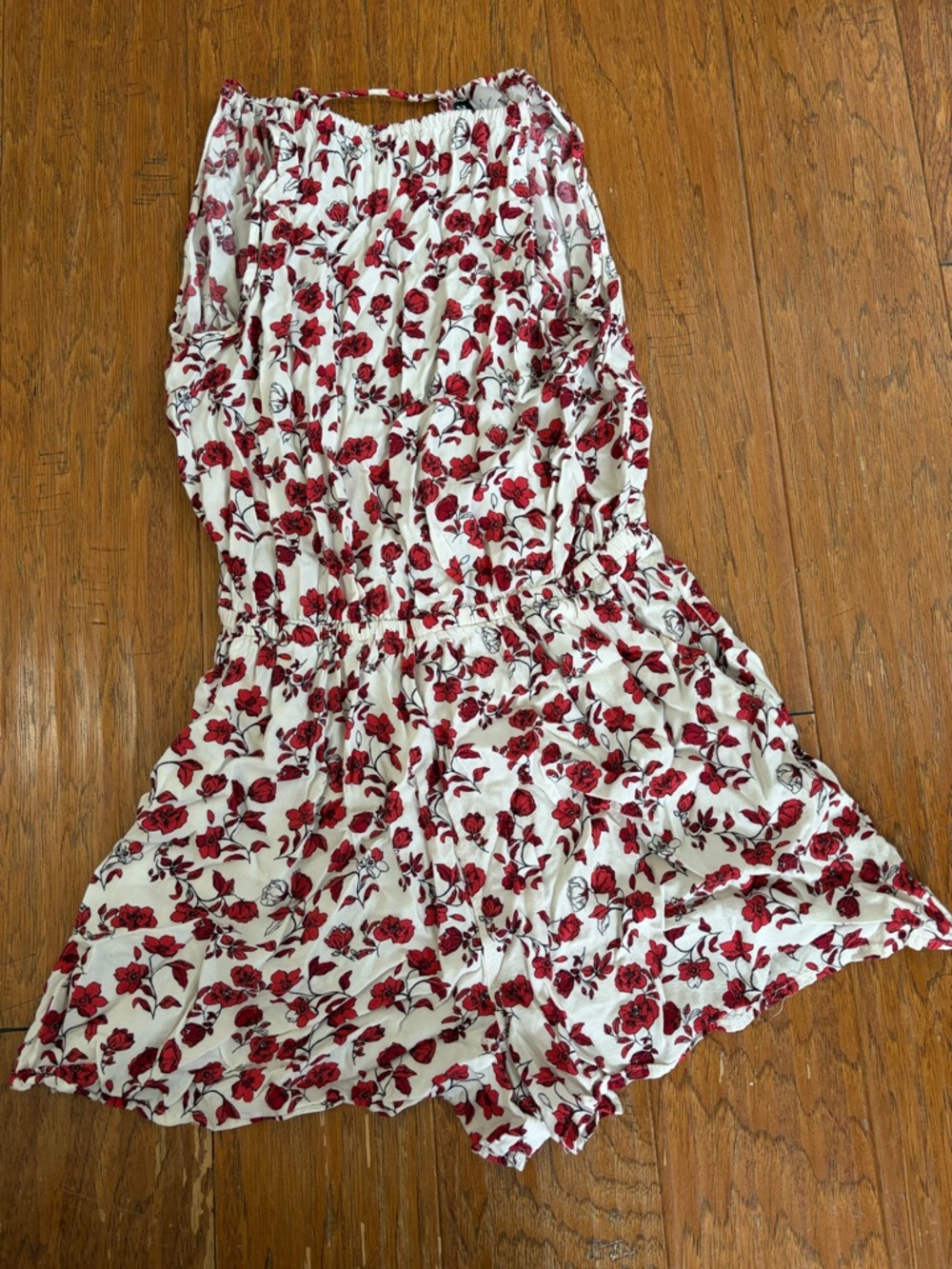 White Floral Romper with Red Rose Print
